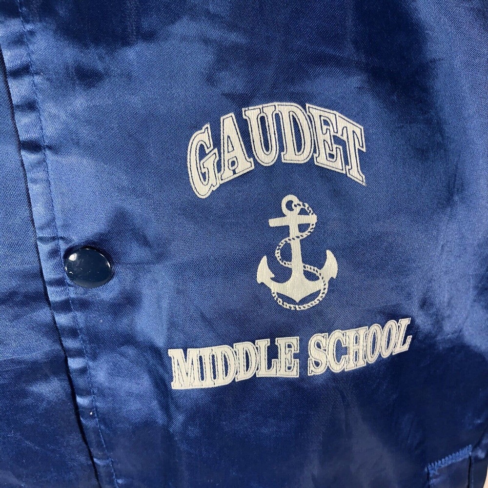 VTG GAUDET MIDDLE SCHOOL MIDDLETON VARSITY JACKET YOUTH MEDIUM SNAP BUTTON BLUE - Picture 6 of 16